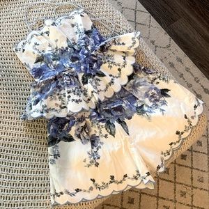 Zimmermann Scalloped Floral Print Linen Shorts & Top - Zimmerman Size 2